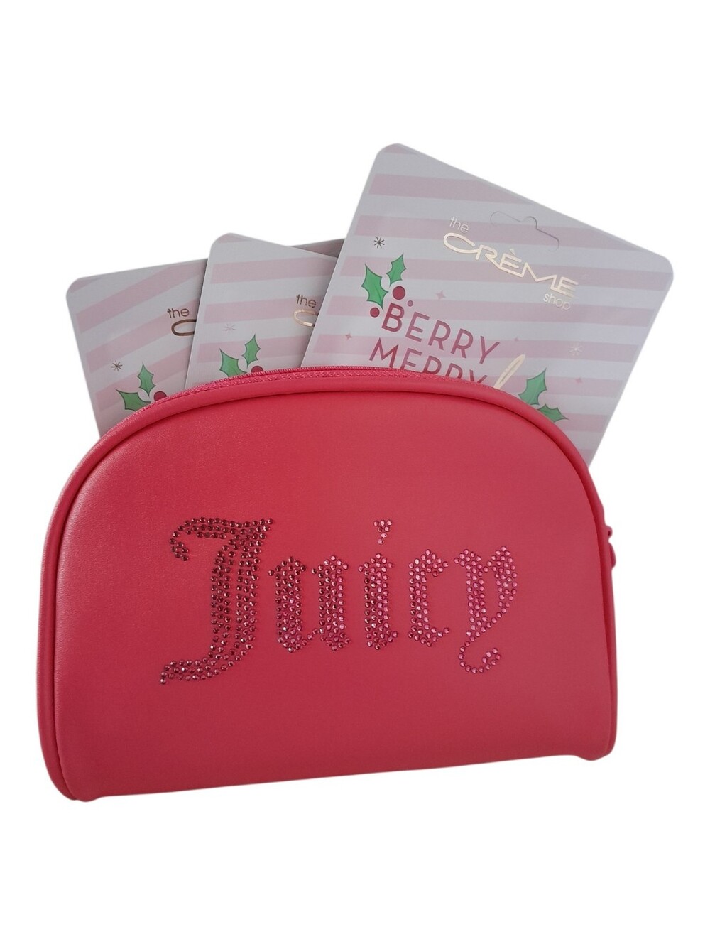 Juicy Couture Rhinestone Dome Makeup Bag & 3 Creme Shop Sheet Masks NWOT